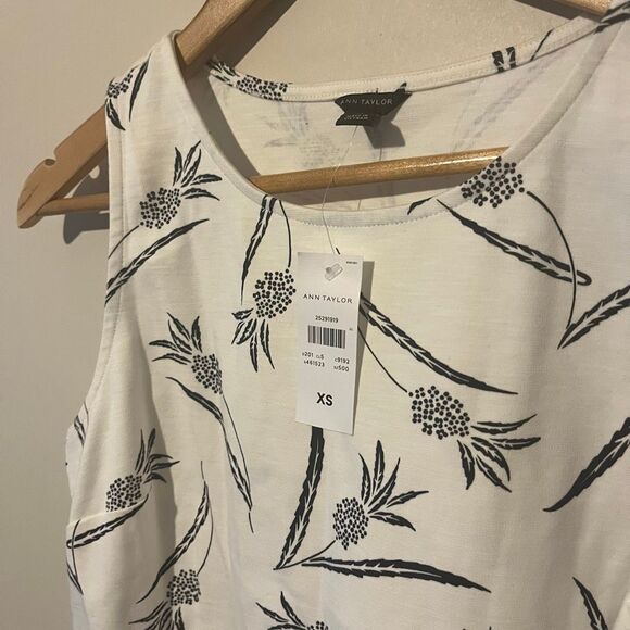 NWT Ann Taylor black and white print tank top peplum size XS - Picture 5 of 6
